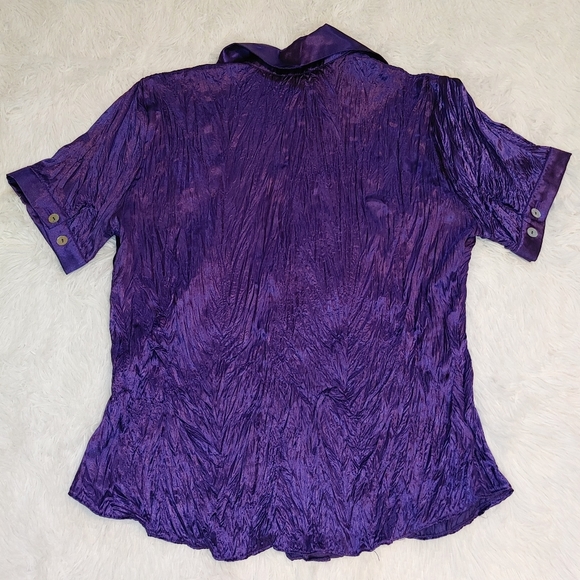 Vintage 🔄 Portre || Crinkle Button-up Collar ShortSleeve Blouse, Medium, - Picture 3 of 4